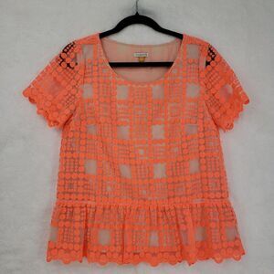 Leifsdottir Anthropologie Blouse Womens 8 Sheer Peplum Mesh Short Sleeve Top